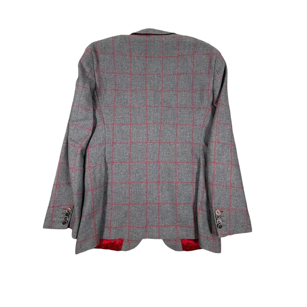 Sand Blazer Mens EU50 US 38R Gray Red Plaid Wool Blend Two Button Blazer